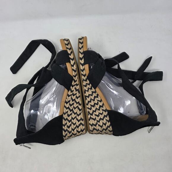 UGG Black Canvas Wedge Sandals Size 8 Womens Ankle Wrap Espadrilles - Picture 6 of 8